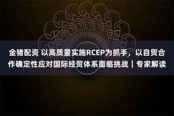 金猪配资 以高质量实施RCEP为抓手，以自贸合作确定性应对国际经贸体系面临挑战｜专家解读
